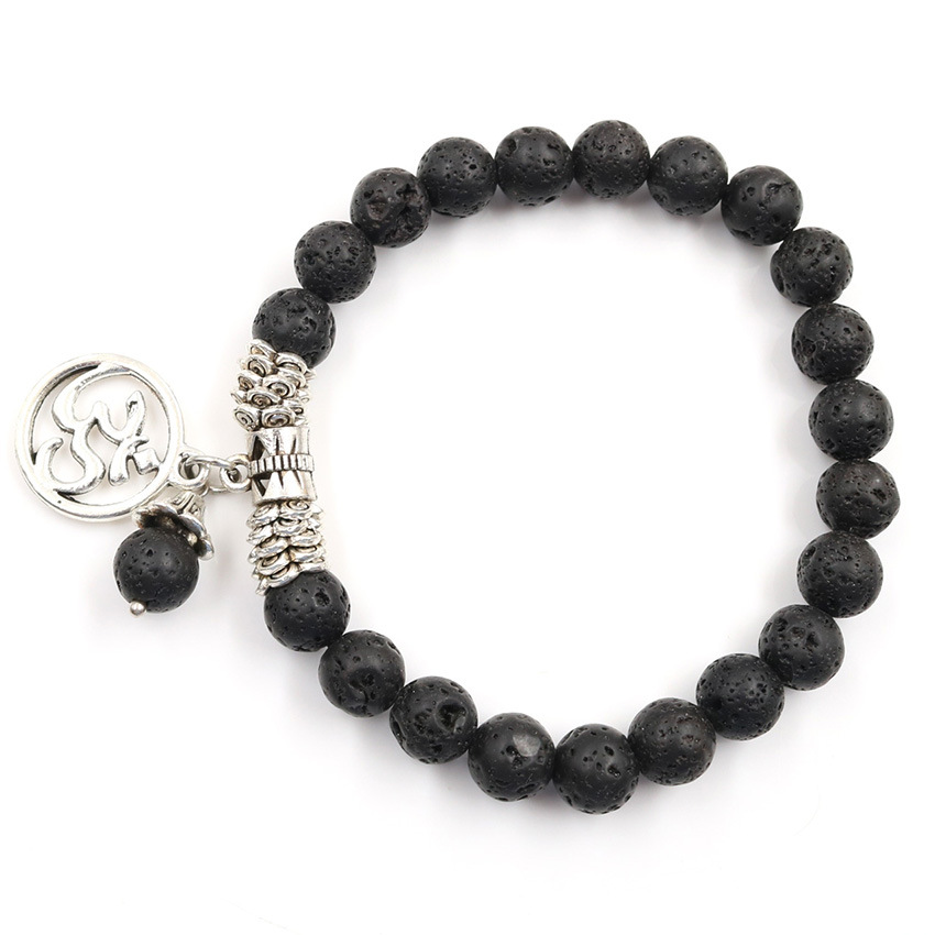 天然火山石手链8mm圆珠灵气能量3d符号水晶手链男女跨境外贸货源