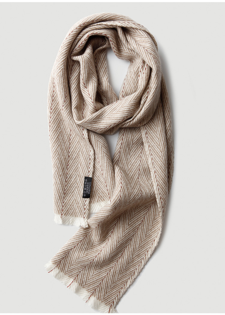 女士人字纹羊绒围巾 轻缩绒羊绒披肩条纹格子秋冬季保暖cashmere