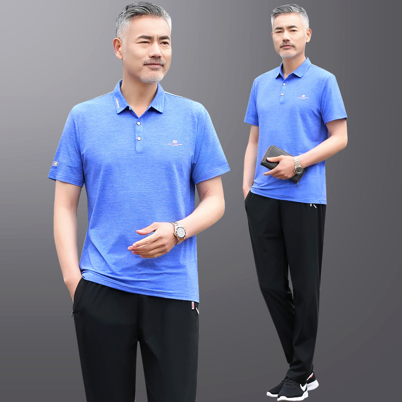 中老年运动套装男夏季冰丝父亲休闲套装中年男士运动服夏装薄款