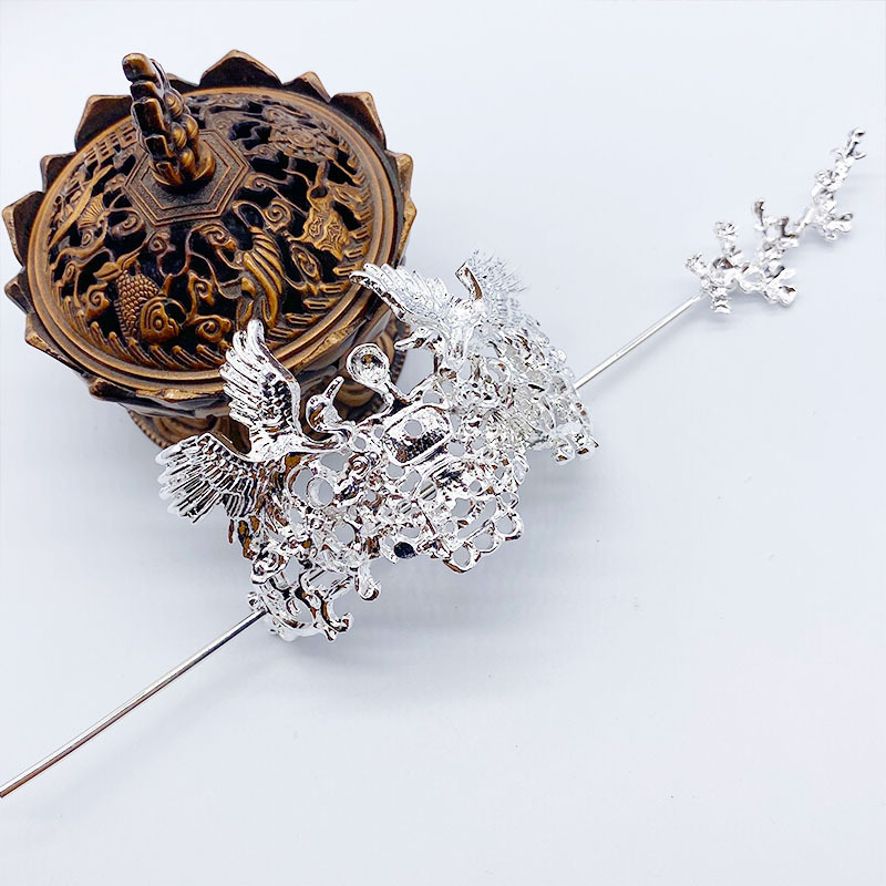 diy古风发饰汉服头饰 合金双仙鹤发冠 新娘盘发饰品配件 厂家直销