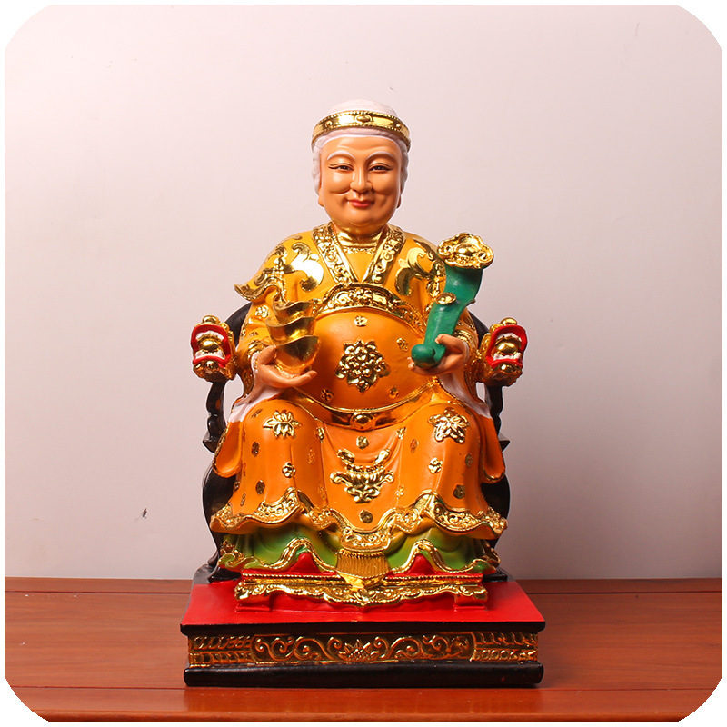 土地公土地婆神像16英寸树脂家用供奉彩绘福德正神夫人像摆件