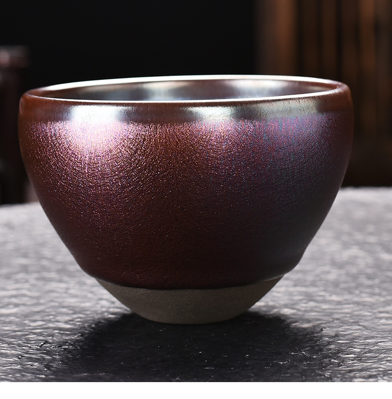 建阳建盏名家德化纯手工主人杯曜变油滴蓝麒麟茶杯主人杯茶杯茶盏