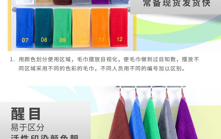 纯棉4d厨房管理毛巾带数字编号加厚吸水保洁分区分类用抹布四方