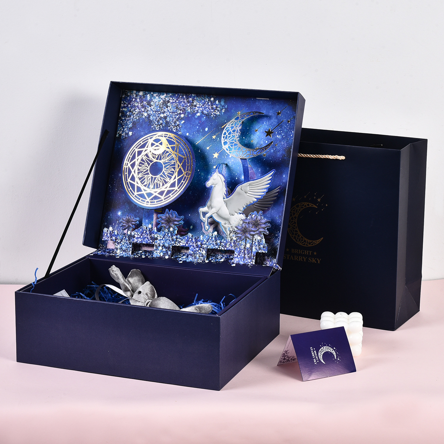 星空创意立体翻盖礼品盒 圣诞节礼物包装盒围巾礼品高档立体盒