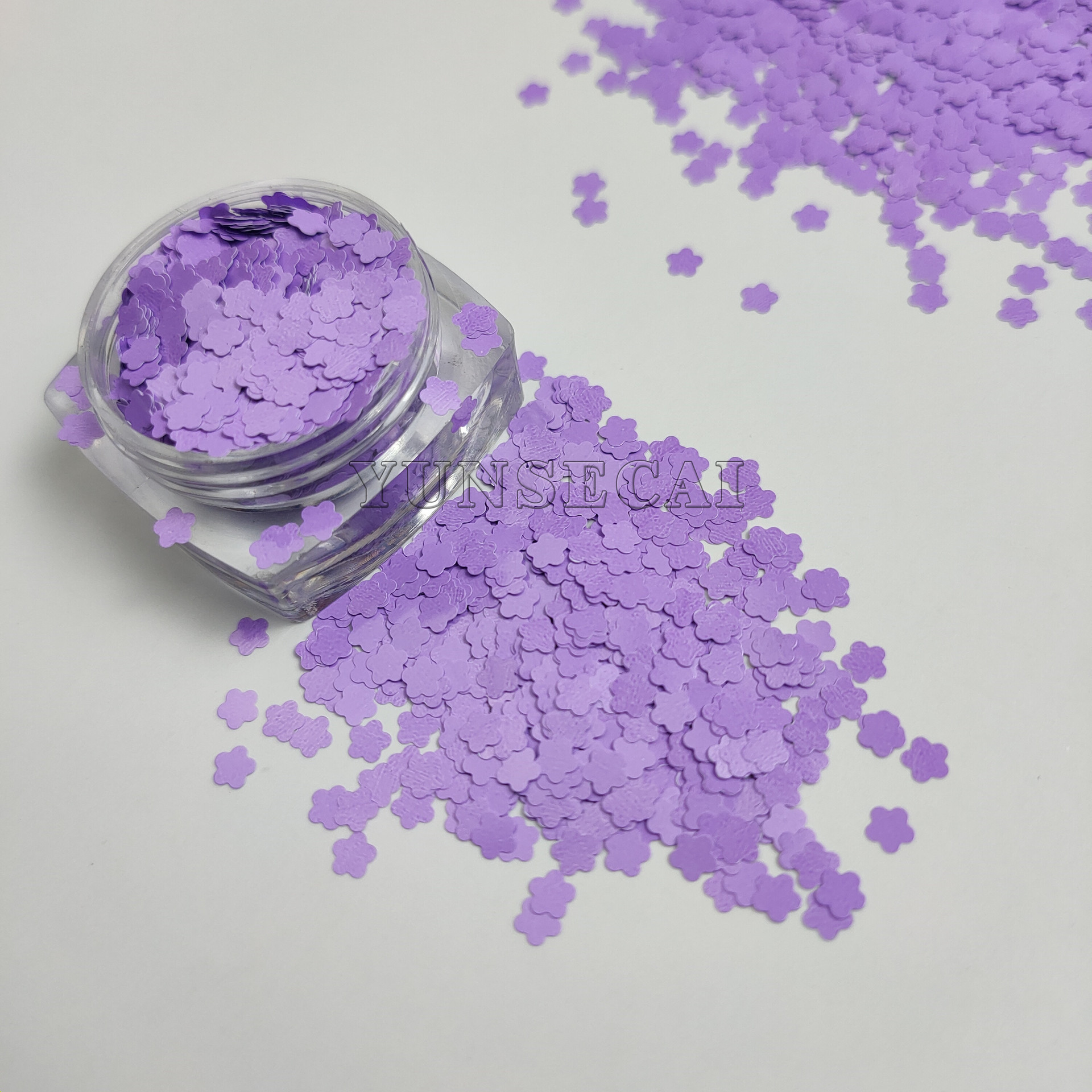销售哑光浅紫色3mm梅花 pet金葱粉 玻璃工艺涂料皮革用亮片