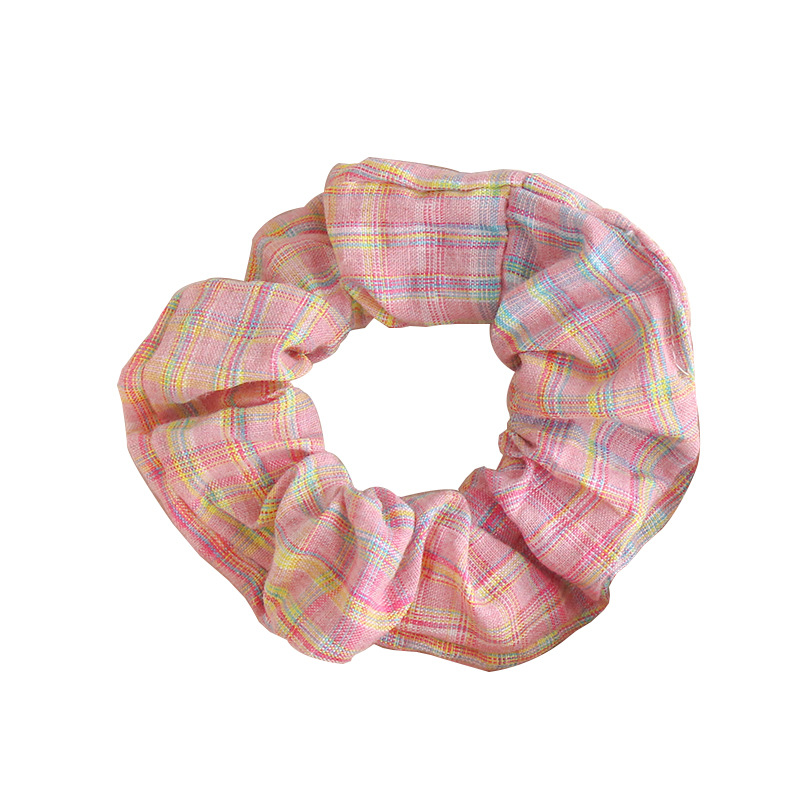 New Girl French Large Intestine Ring Floral Plaid Korean Hair Ring Vintage All-Match Fabric Art Hair Rope Net Red Hair Accessories