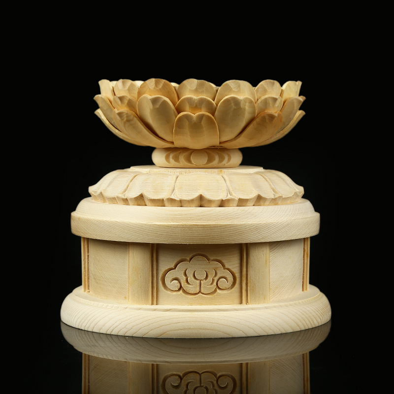 黄杨木雕刻 桧木圆形3寸莲花座 须弥座木雕工艺品 俩太师台座