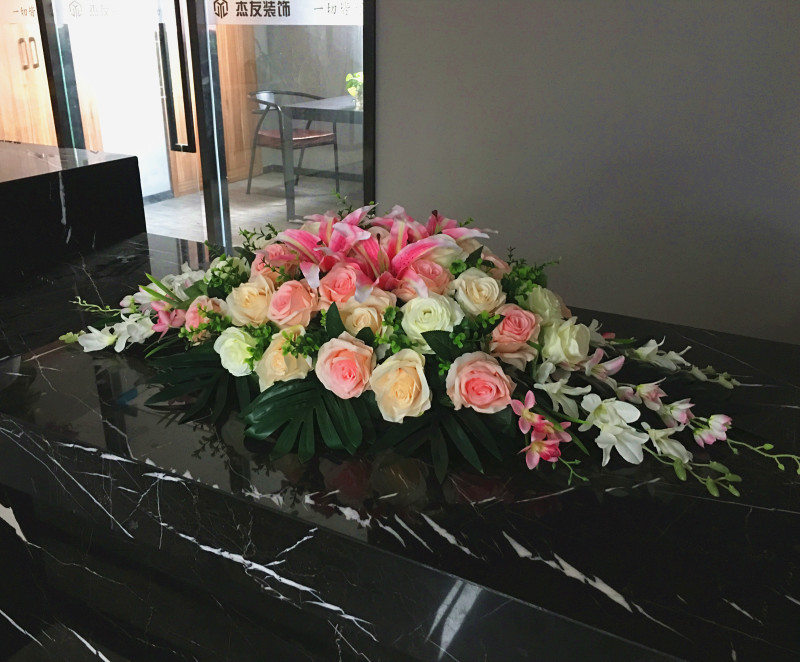 仿真花会议桌花餐桌摆花演讲台花接待台装饰花玫瑰百合花假花