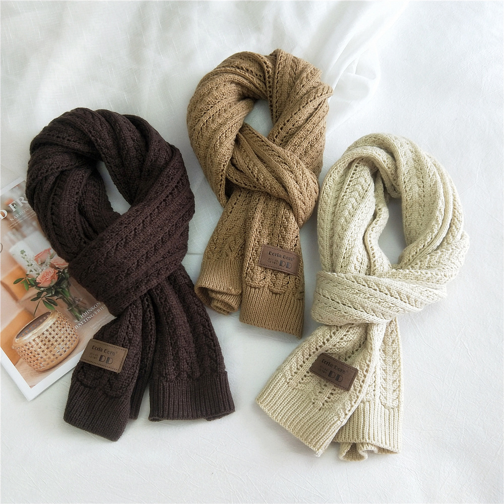 新款柳叶针织毛线围巾女冬季韩版百搭学生加厚长款保暖围脖秋冬