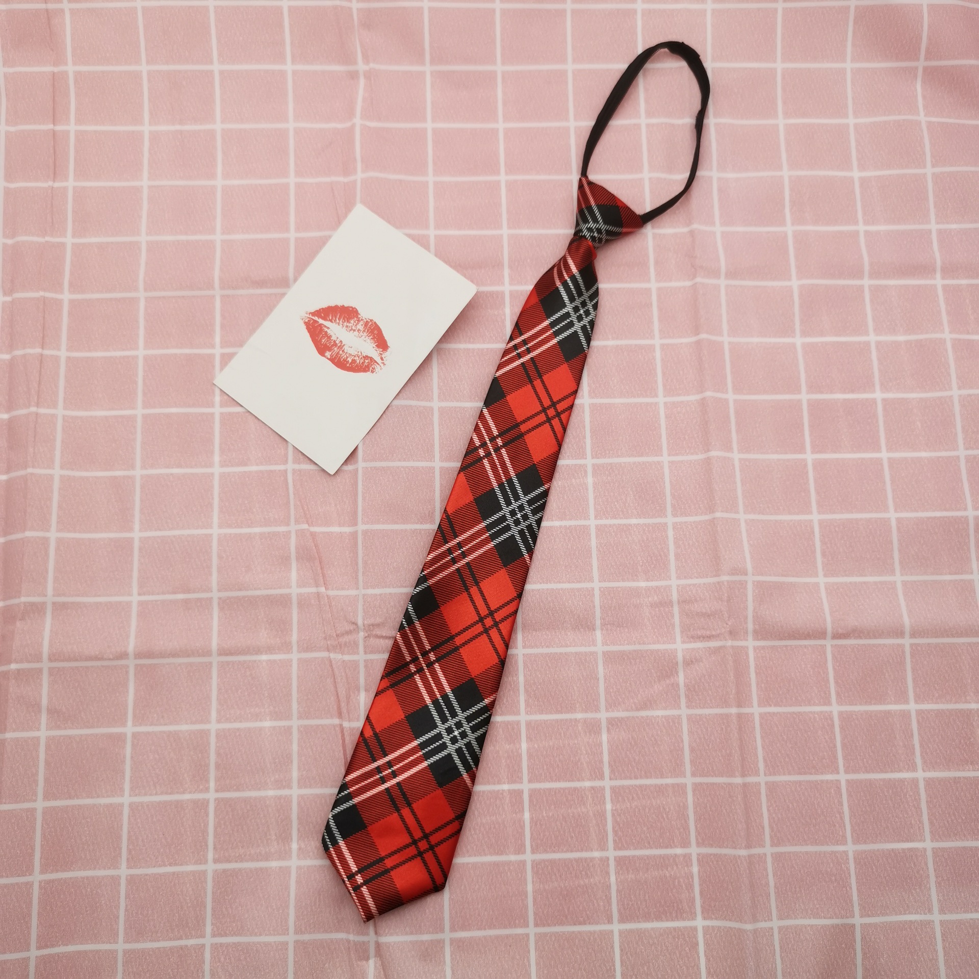 48*8 Lazy Zipper Tie Male Student Striped Plaid Decoration Japanese College Style British Style Korean Style Shirt Female