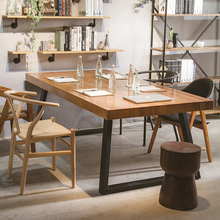 美式乡村长方形餐桌铁艺实木复古办公桌北欧现代简约餐厅创意饭桌