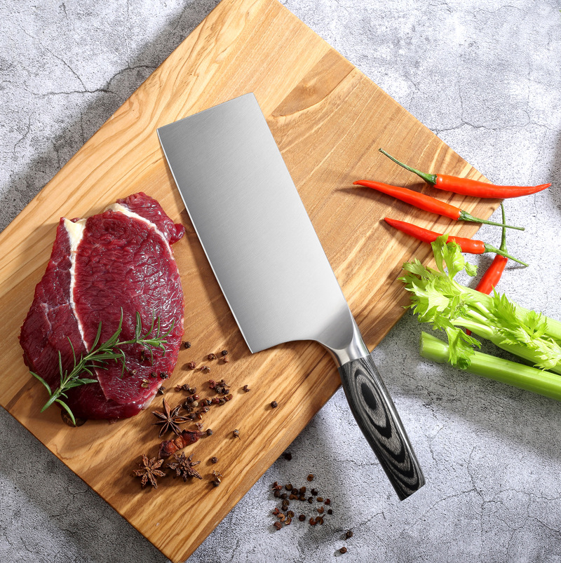 家用菜刀切片刀彩木柄锋利5铬钼钒钢切菜切肉中式不锈钢刀具