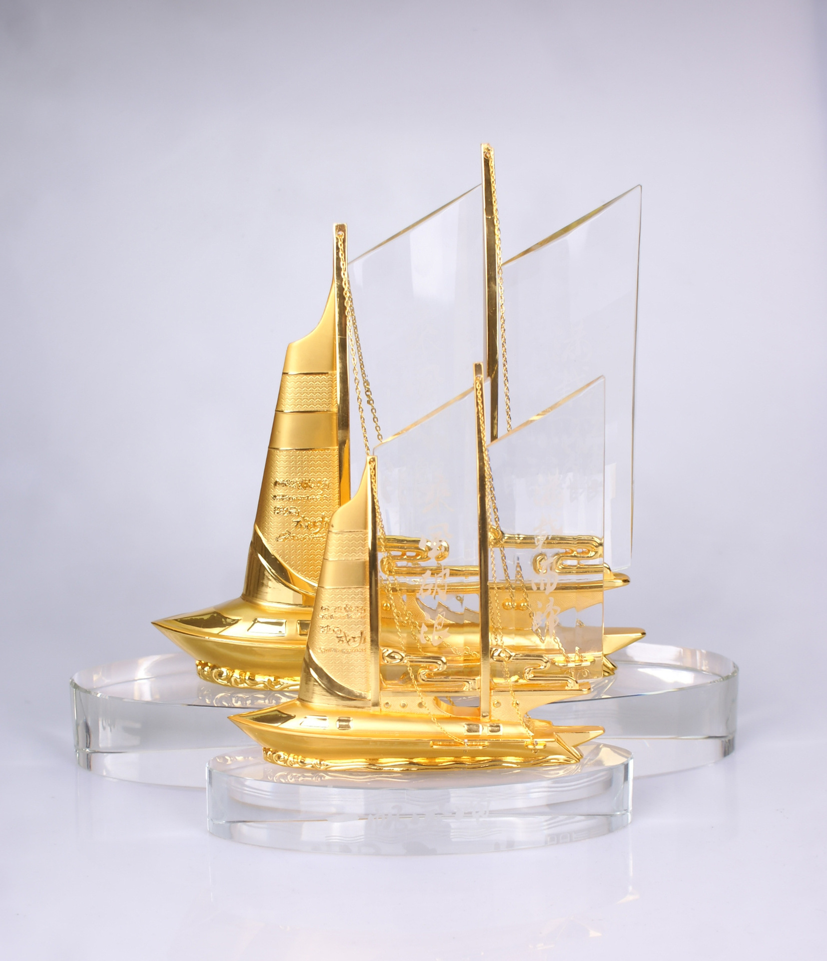 一帆风顺水晶合金工艺品家居摆件会议礼品纪念品帆船模型装饰柜台