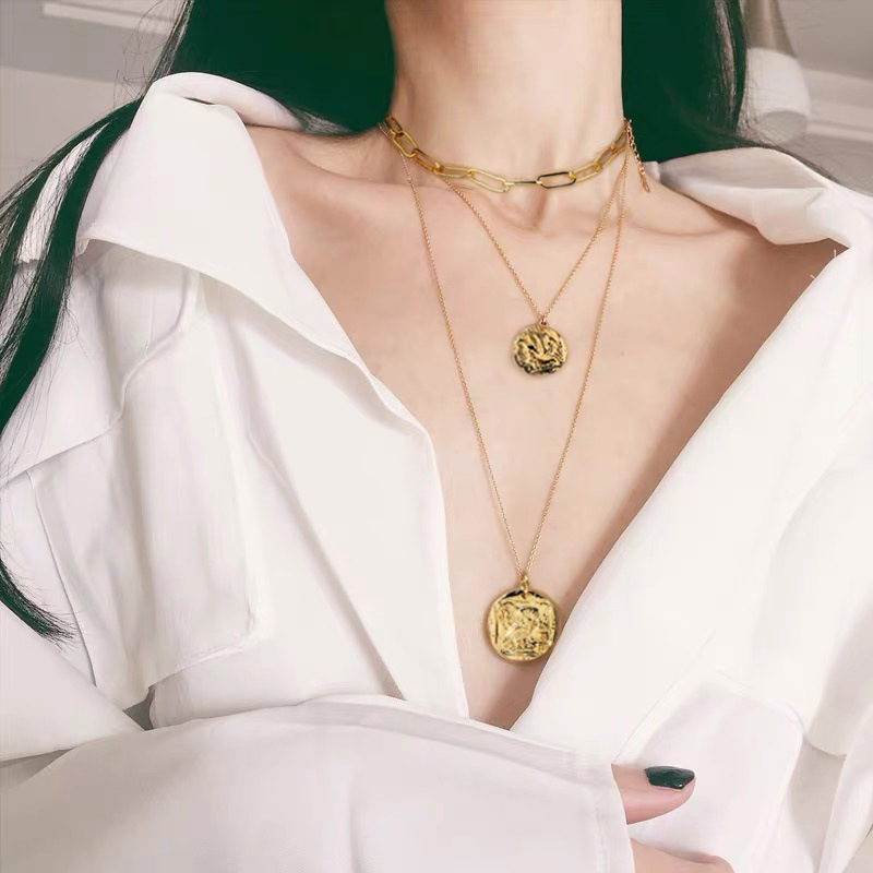 2020新品配饰热销人头像合金吊坠项链女饰品时尚欧美多层复古项链