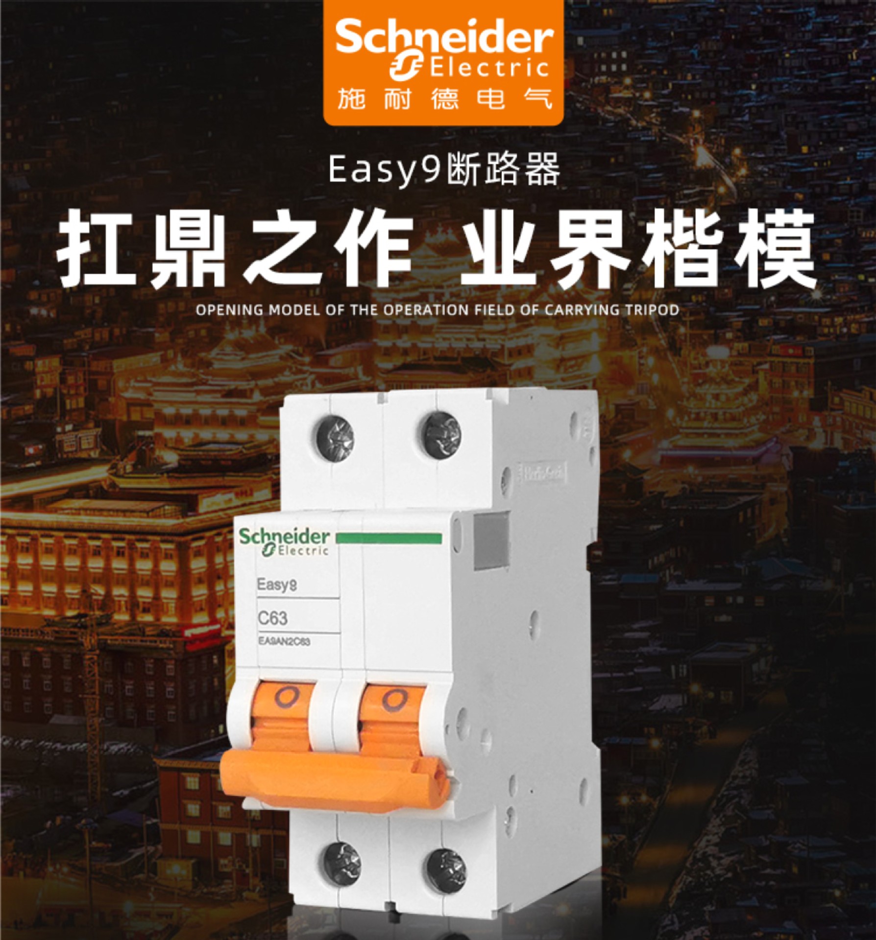 施耐德空气开关1p n空开断路器漏保e9家用总开2p63a不带漏电保护