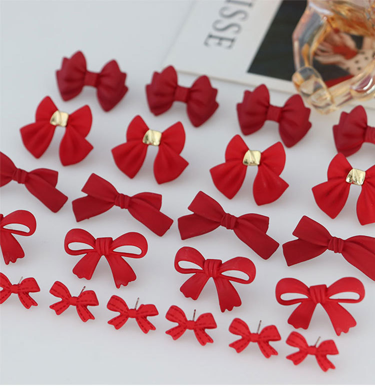 可爱少女蝴蝶结合金喷漆耳钉配件 diy手机壳耳环饰品手作材料配件