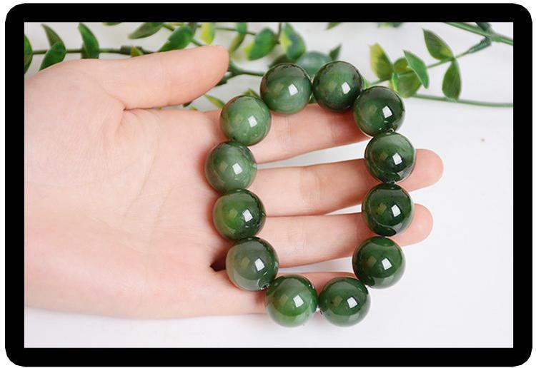 和田玉碧玉手串18mmx12颗佛珠碧玉手链天然玉石碧玉男款圆珠手串