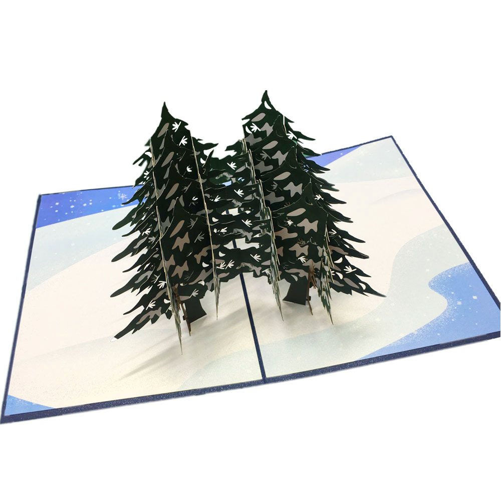 圣诞贺卡立体贺卡3d纸雕批发激光镂空圣诞树造型节日礼品祝福卡