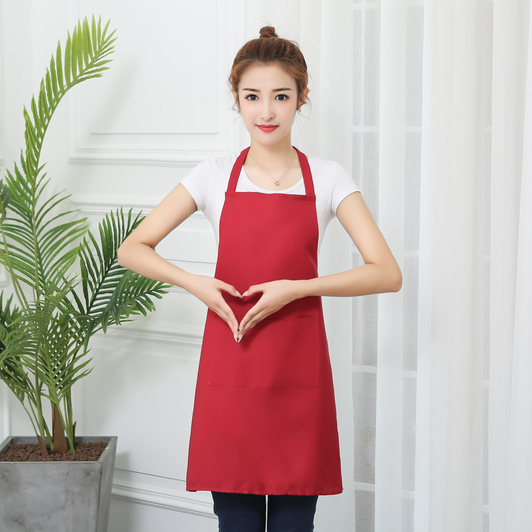 工作服围裙定印图案logo超市水果店网咖服务员厨师奶茶店挂脖围裙