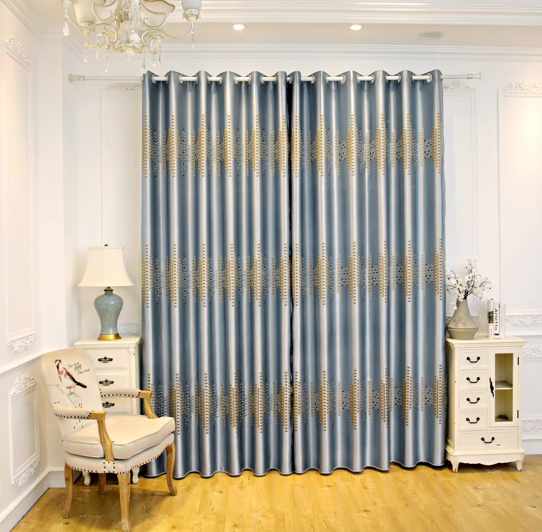 厂家直供蚕丝锦缎方块卧室客厅现代遮光窗帘布成品定制批发