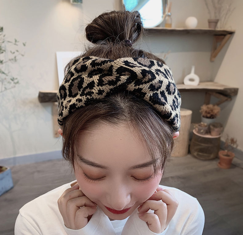 Leopard Print Hair Band Female Hair Tie Knitted Face Wash Headband Girl Headband Internet Celebrity Simple Headwear for Going out Factory Wholesale