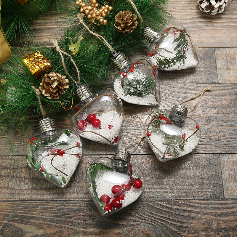 厂家批发新款圣诞树挂件圣诞节装饰礼品pet透明雪花内景led圣诞球