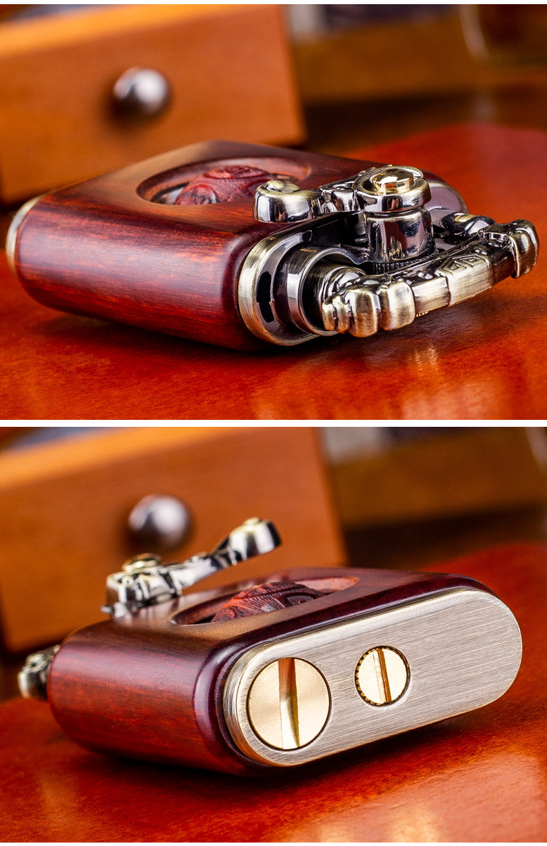 紫檀木煤油打火机转运珠旋转创意摇臂男草龙款