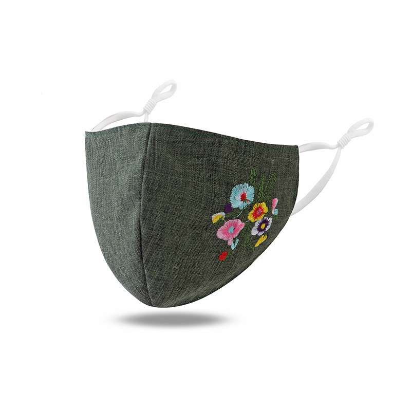 现货跨境外贸亚马逊民族刺绣防尘双层口罩女立体绣花透气装饰口罩