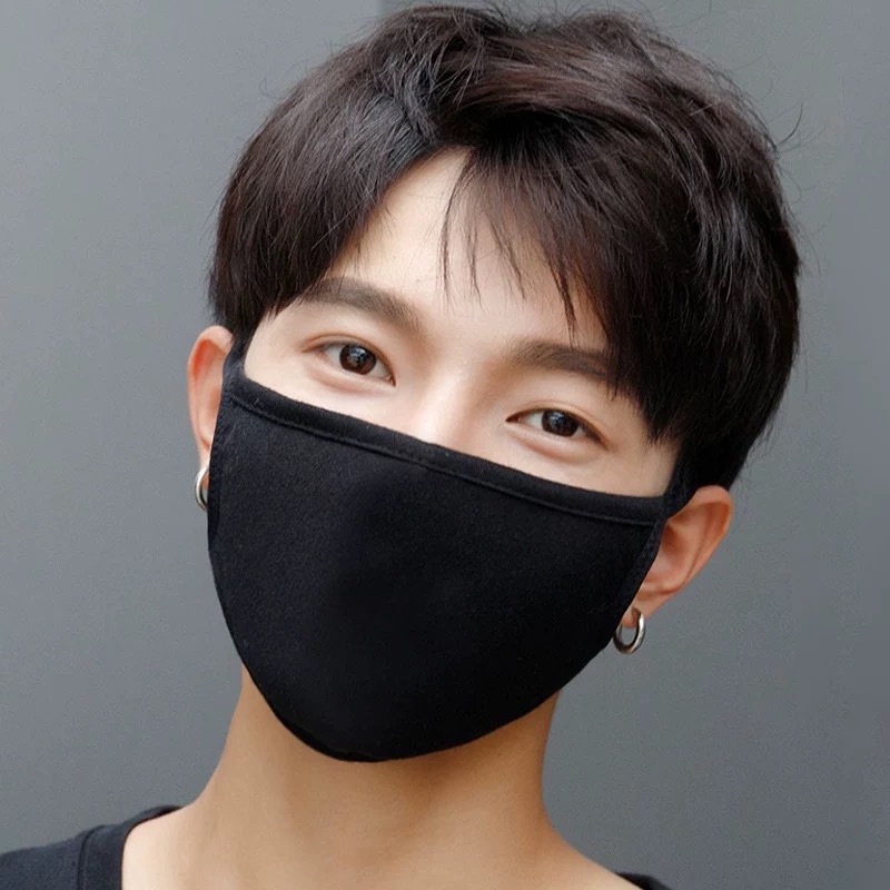 可水洗男女通用纯棉口罩黑色两层透气防尘防晒防风灰棉布口罩批发