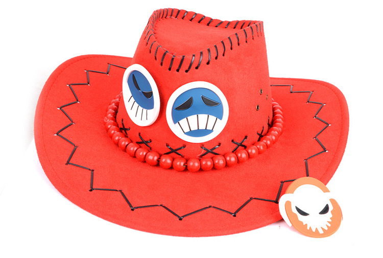 海贼草帽团四王艾斯帽子西部牛仔帽男女遮阳帽户外演出旅游鸡皮绒