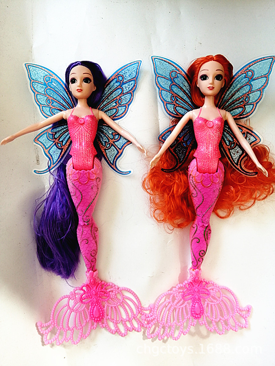 35cm美人鱼娃娃飞仙子带翅膀3d眼人鱼公主玩具123g mermaid doll