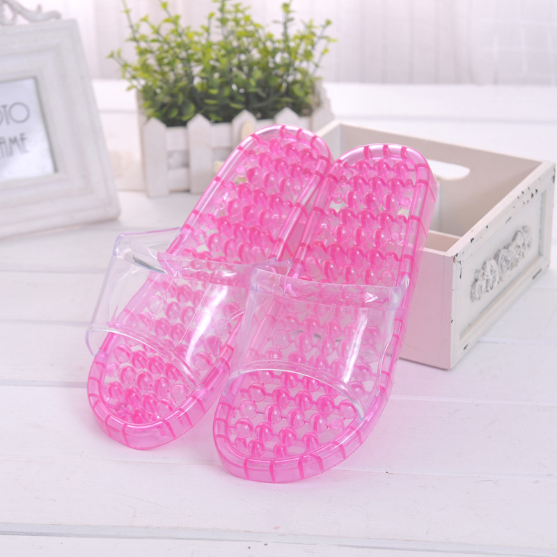 Summer Bathroom Slippers Women's Crystal Home Non-Slip Bath Leaking Plastic Pvc Massage Slippers Men