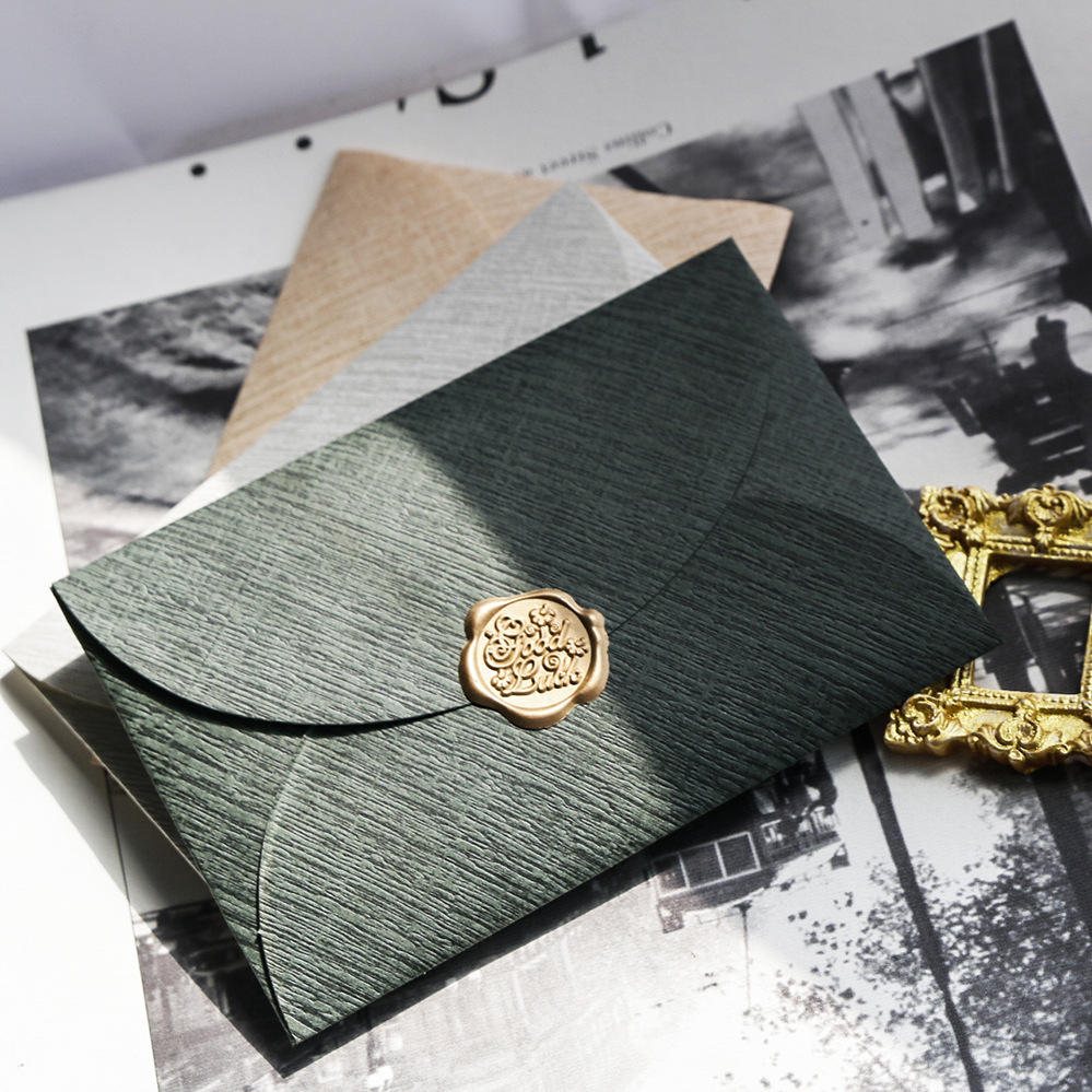 5个复古唯美凹凸岩石质感木纹理信封收纳信纸袋古典欧式火漆请帖