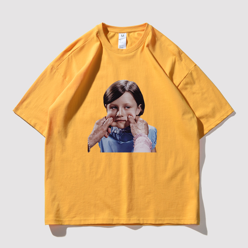 zues男装 韩国潮牌短袖男女甜甜圈小孩印花oversize宽松情侣t恤衫