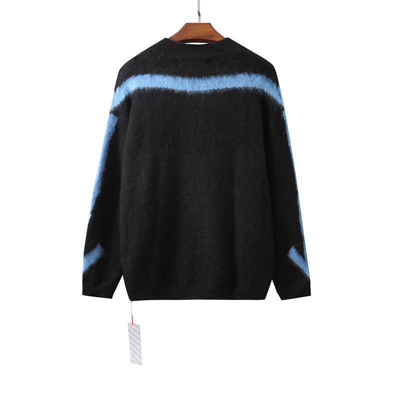 off ow white渲染箭头马海毛针织圆领套头长袖毛衣男女情侣宽松