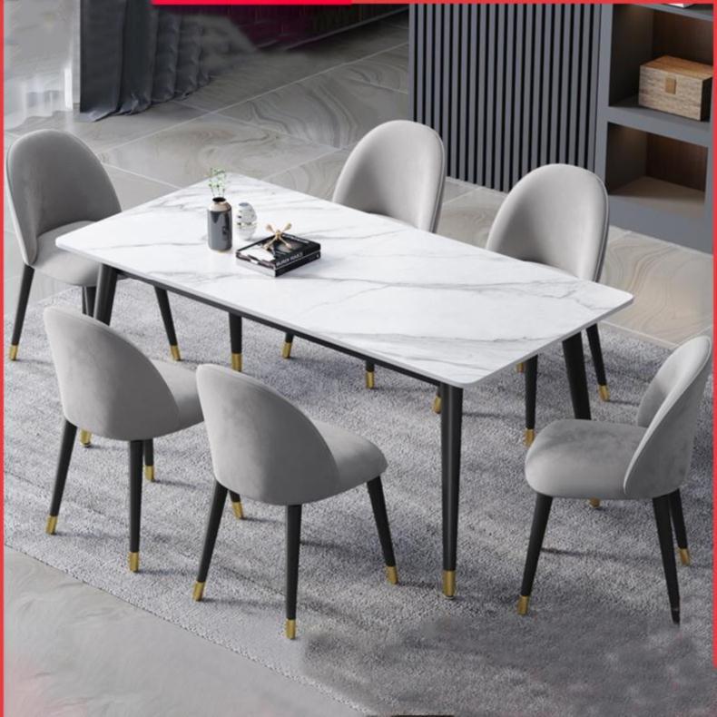 意式岩板餐桌椅组合大理石办公饭店宴会会客休闲靠墙细腿餐桌架靠