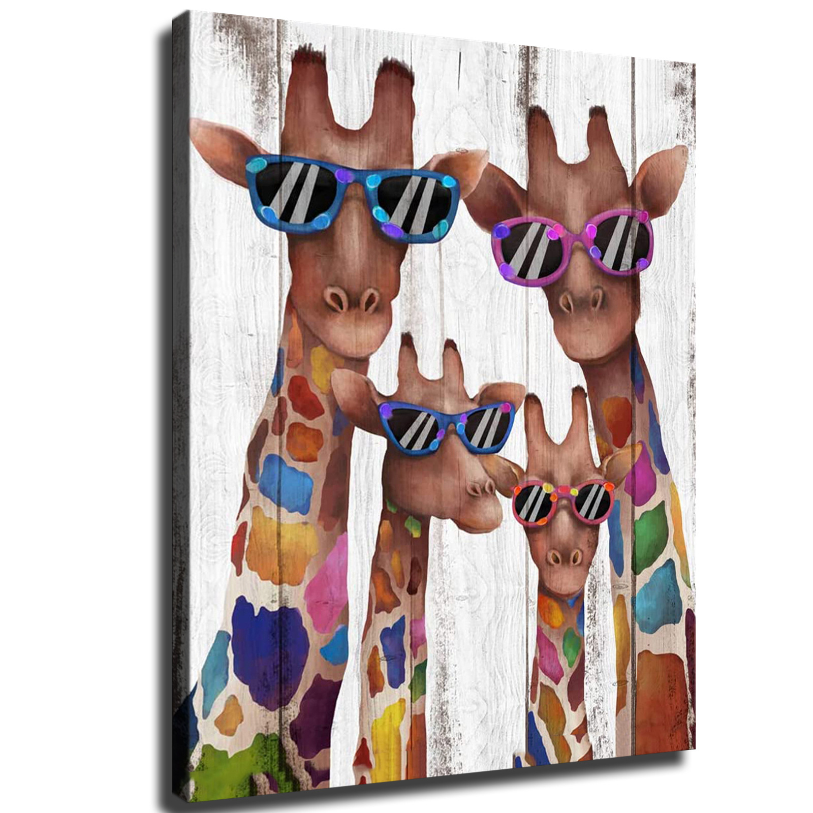 家居装饰在画布上的油画艺术打印壁画长颈鹿家庭可定制