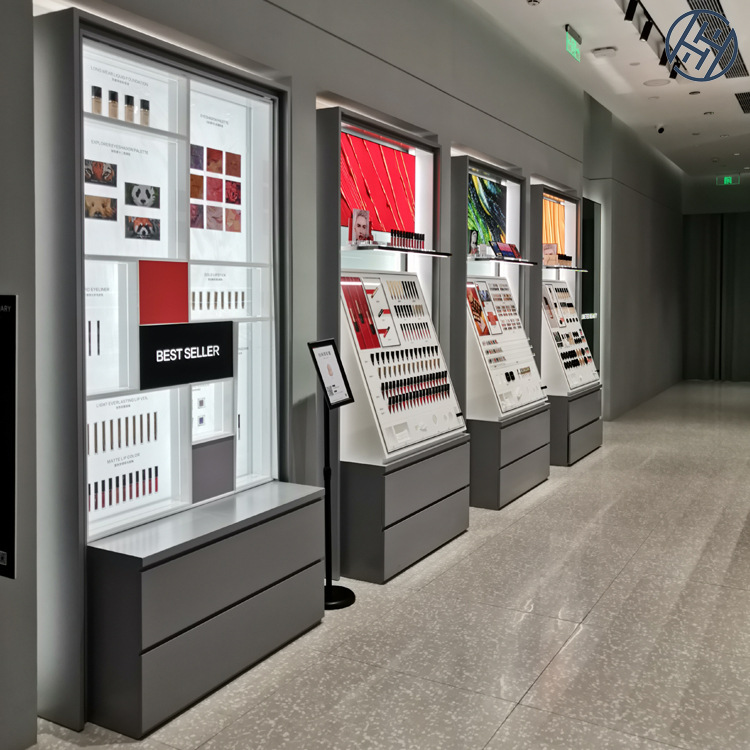 金属烤漆产品口红展示柜 化妆品背柜带灯彩妆展柜化妆品展柜定制