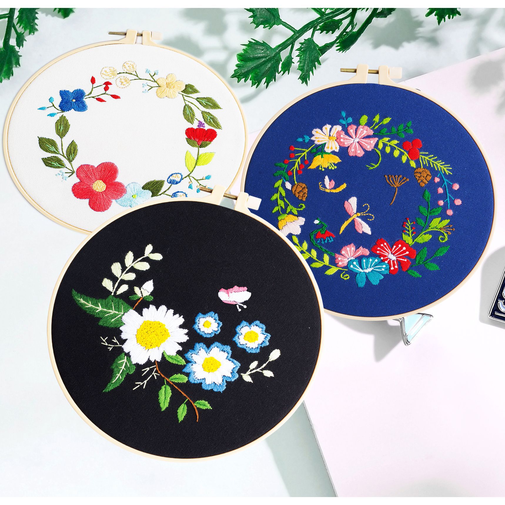 跨境入门刺绣diy布艺十字绣材料包欧式绣框画套件英文欧绣刺绣