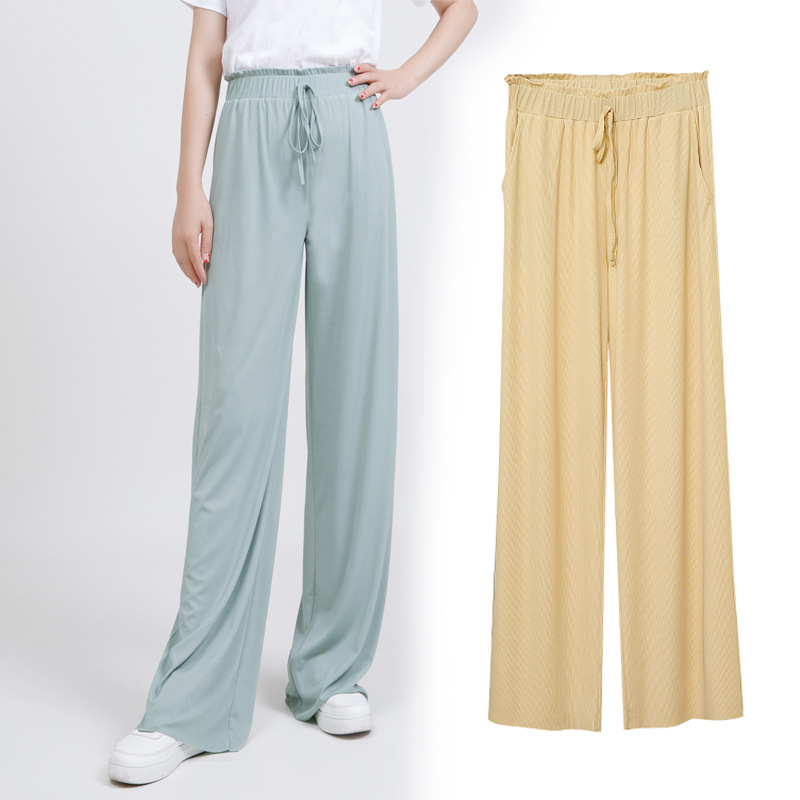 Ice Silk Wide-Leg Pants Women's High Waist Drooping 2023 New Summer Straight Mopping Pants Loose Casual Pants Shake Pants