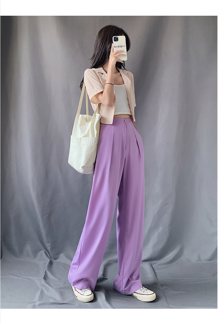 阔腿裤女夏2020新款薄款高腰显瘦垂感休闲长裤直筒宽松拖地裤紫色