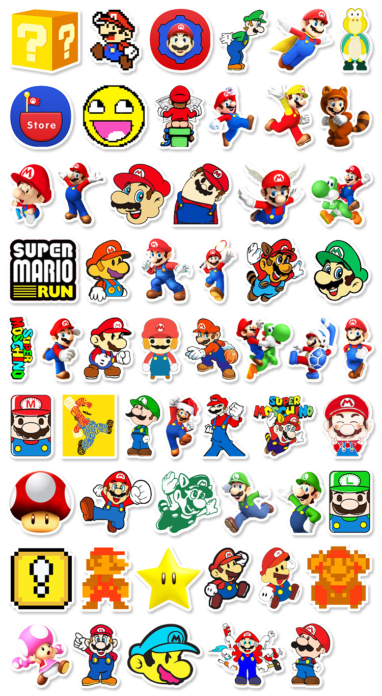 56张超级玛丽卡通涂鸦贴纸 行李箱笔记本摩托车汽车防水装饰贴纸