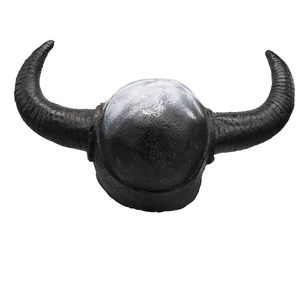 跨境热卖黑色牛角面具万圣节骷髅头恐怖乳胶头套长鼻子牛头面具