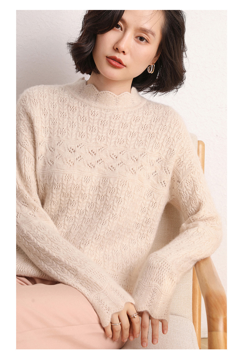 2020秋冬新款山羊绒衫女半高领花瓣领毛衣时尚打底外穿针织羊毛衫