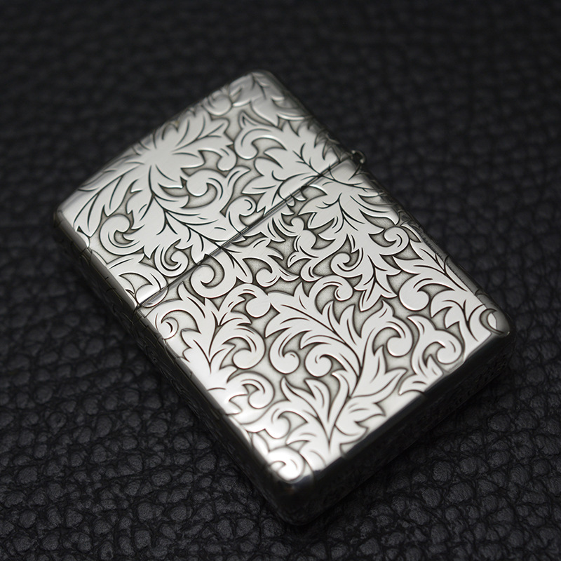 zippo打火机 纯银五面 雕刻 繁花似锦 唐草 盔甲版 不退换