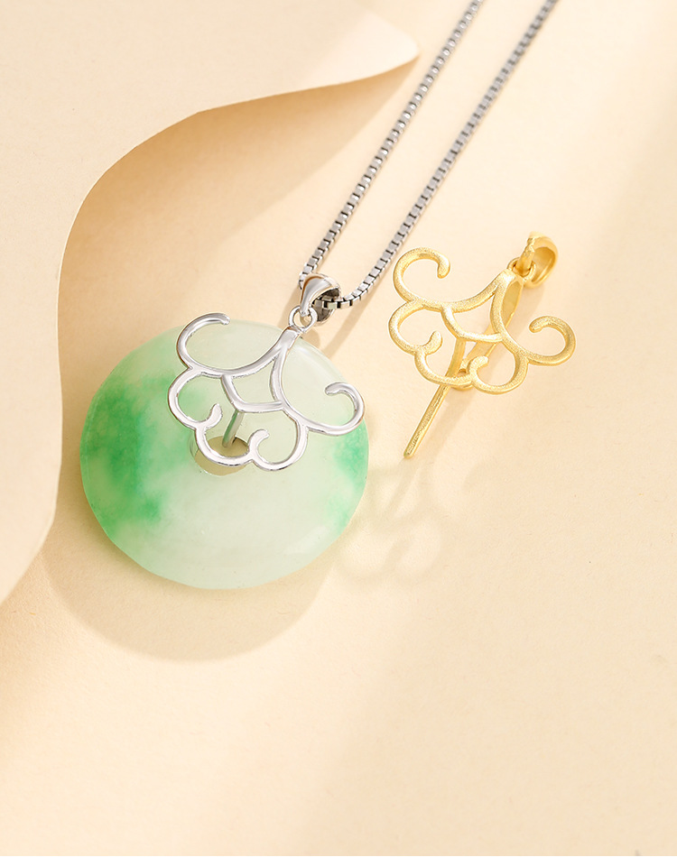 925纯银镀18k白金平安扣头翡翠吊坠扣水晶玛瑙吊坠扣纯银夹扣配件