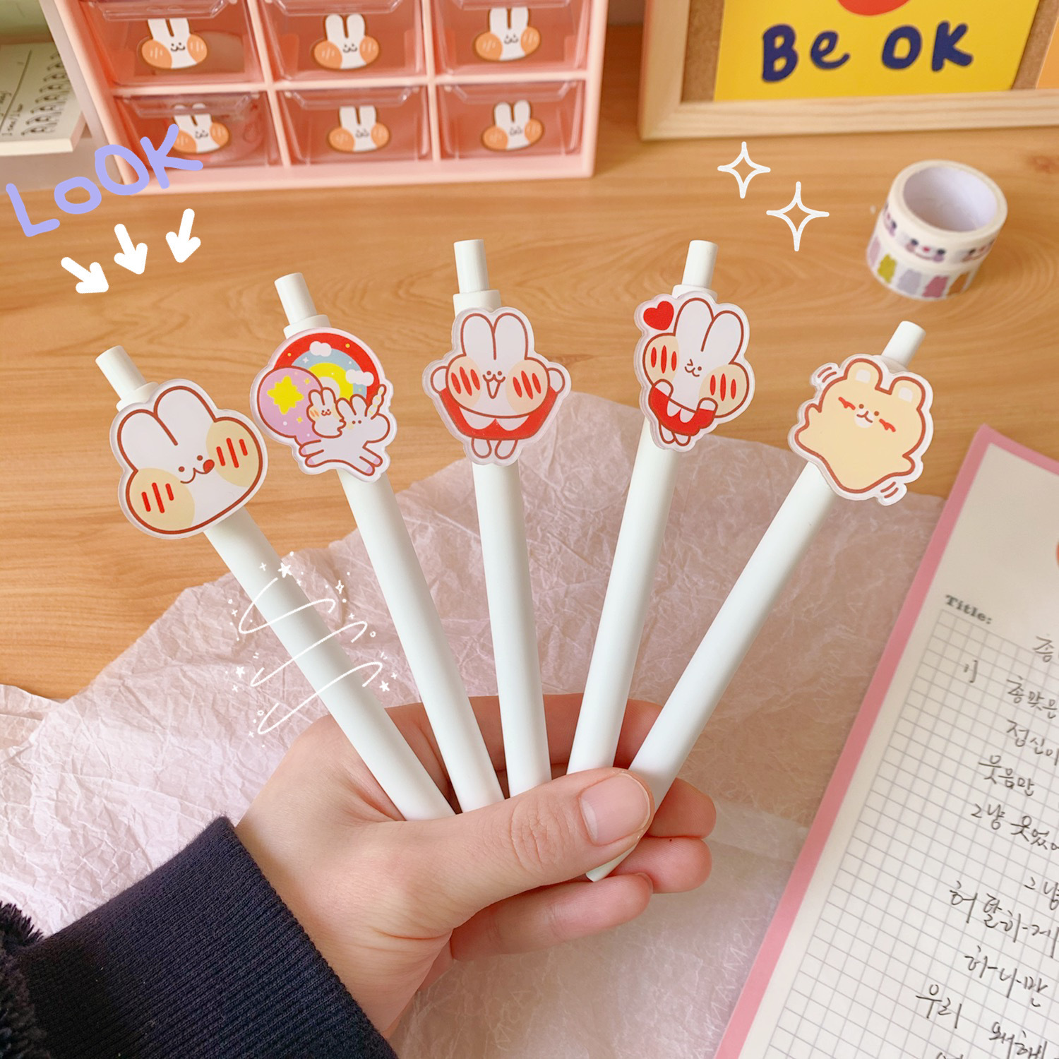 韩版少女心按动中性笔学生可爱黑色签字笔兔子中性笔办公文具用品
