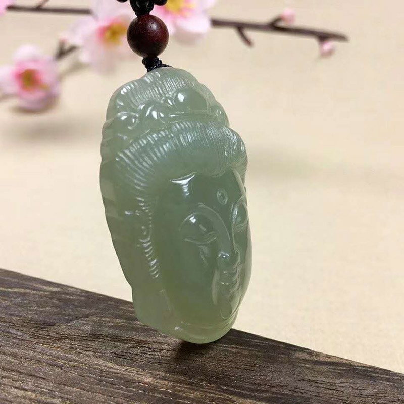 批发和田玉油青色观音头像玉坠时尚玉石男女款挂件吊坠佛头