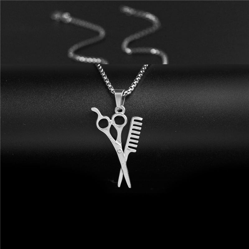 Fashion Trend Washing and Cutting Necklace 304 Stainless Steel Hair Stylist Popular Ornament Scissors Comb Pendant