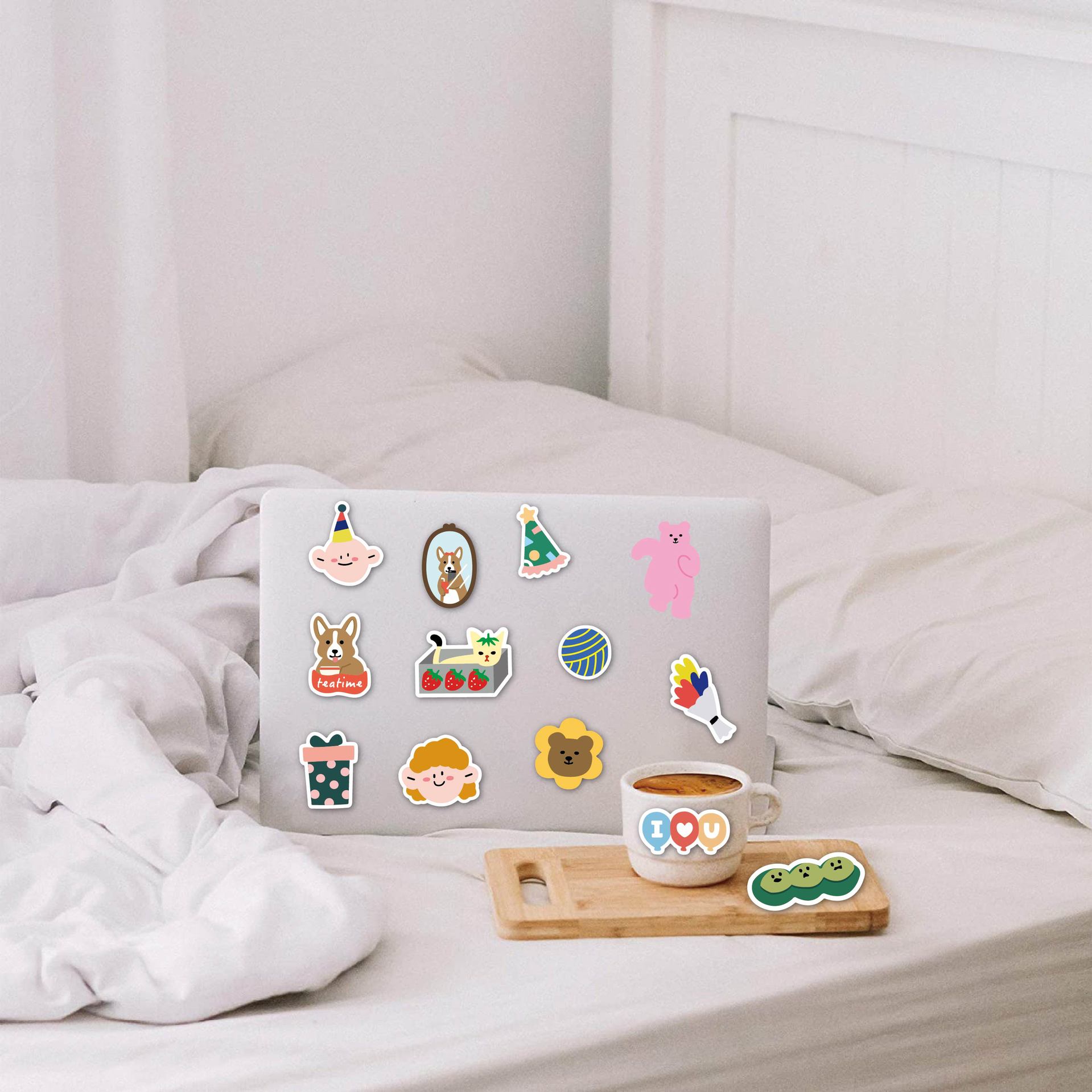 可爱小熊可移贴纸韩国ins风diy无痕电脑贴素材装饰水杯手帐贴纸